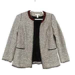 Chico’s $159 beige tweed blazer with red beaded neck‎ Size 0